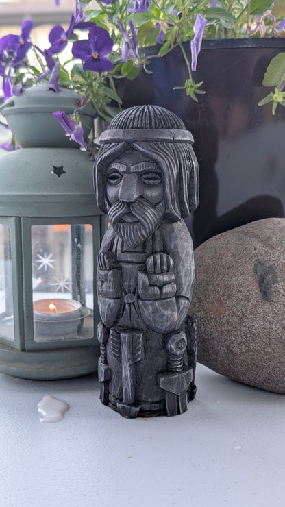 Hand-Carved Baldur Statue in Linden Wood – Norse God Figurine (18 cm)