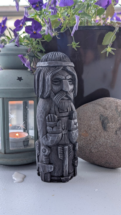 Hand-Carved Baldur Statue in Linden Wood – Norse God Figurine (18 cm)