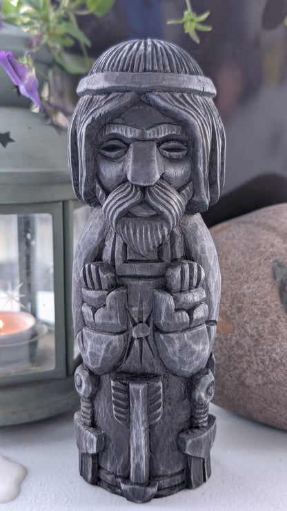 Hand-Carved Baldur Statue in Linden Wood – Norse God Figurine (18 cm)