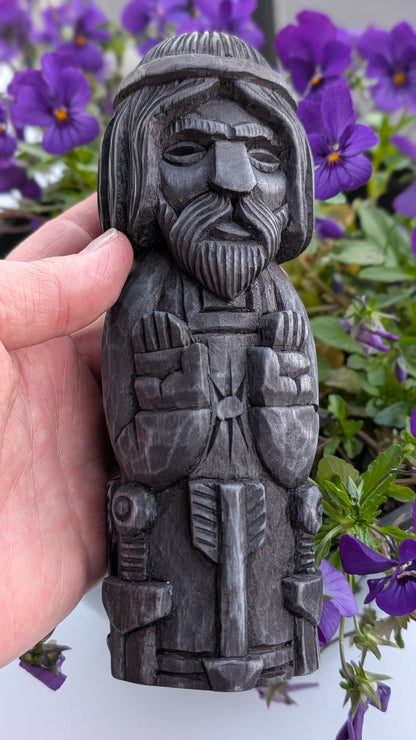 Hand-Carved Baldur Statue in Linden Wood – Norse God Figurine (18 cm)