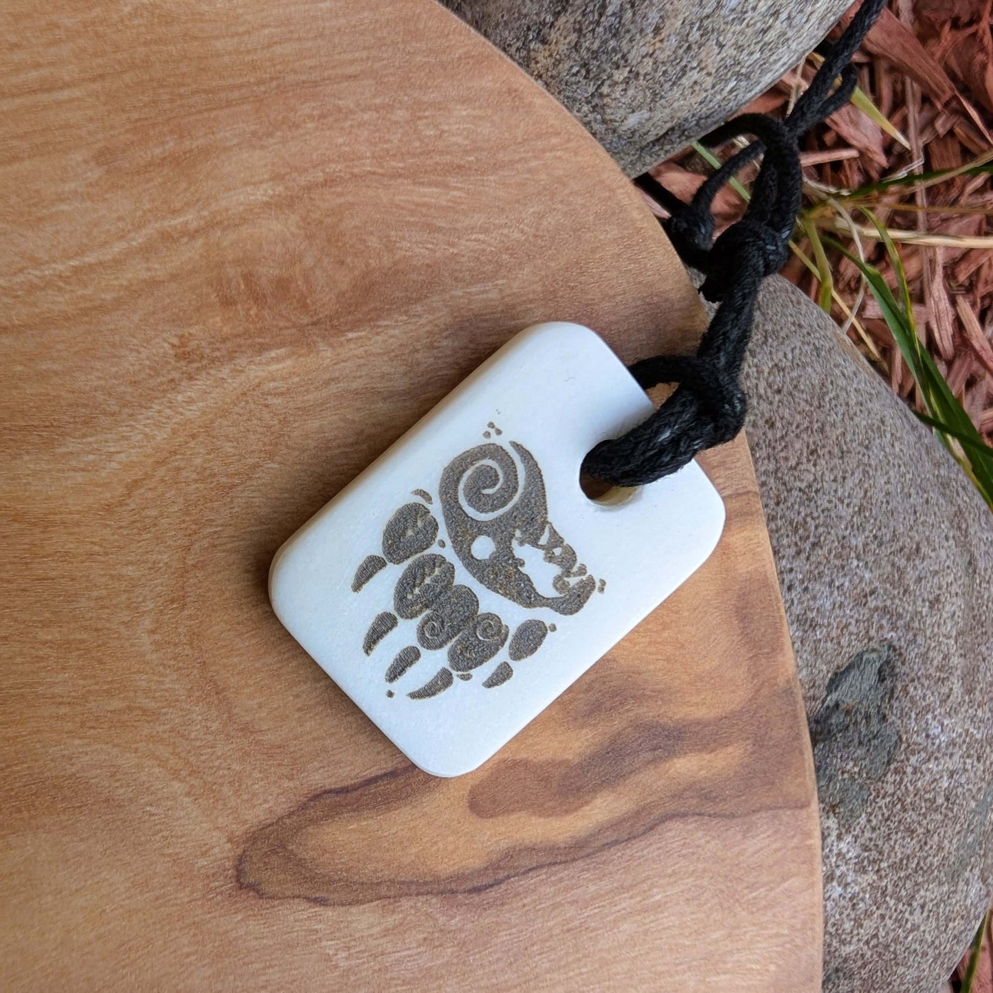 Handmade Bear Paw Pendant – Bone Necklace with Etched Design