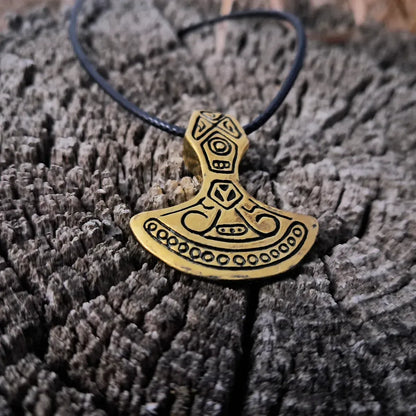 Brass Mjolnir Pendant – Hand-Cast Viking Axe Amulet from Recycled Military Cartridges