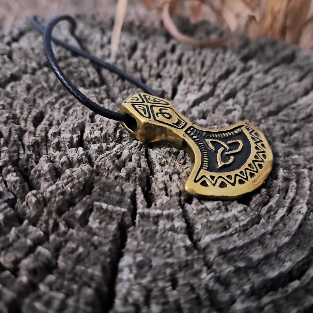 Brass Mjolnir Pendant – Hand-Cast Viking Axe Amulet from Recycled Military Cartridges