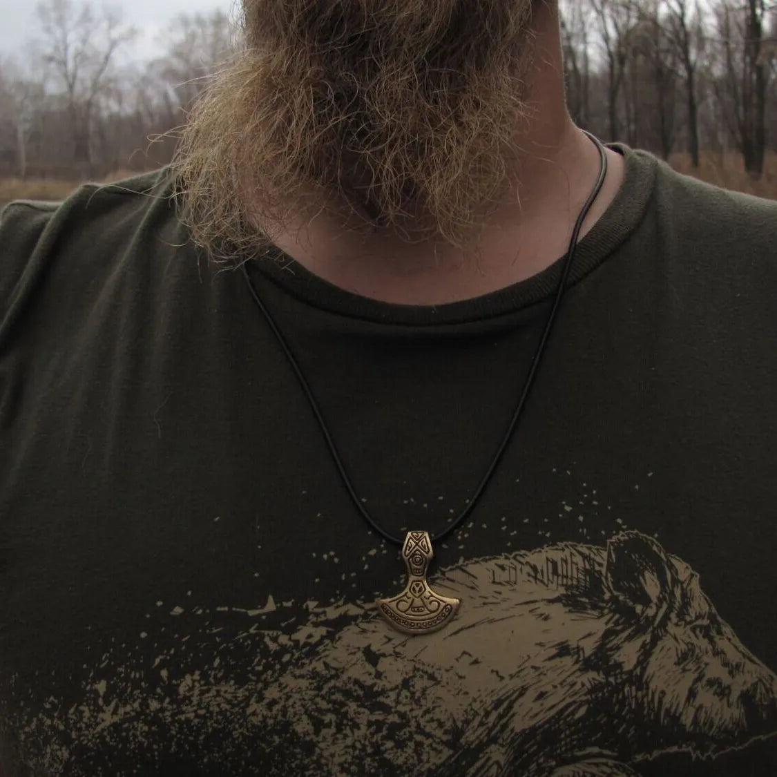 Brass Mjolnir Pendant – Hand-Cast Viking Axe Amulet from Recycled Military Cartridges