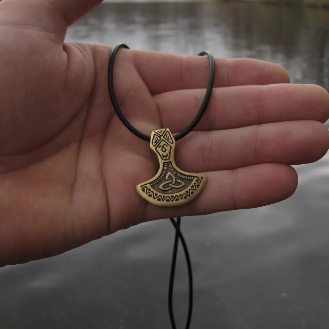 Brass Mjolnir Pendant – Hand-Cast Viking Axe Amulet from Recycled Military Cartridges