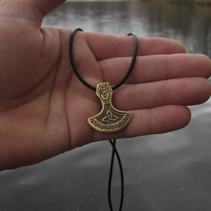 Brass Mjolnir Pendant – Hand-Cast Viking Axe Amulet from Recycled Military Cartridges