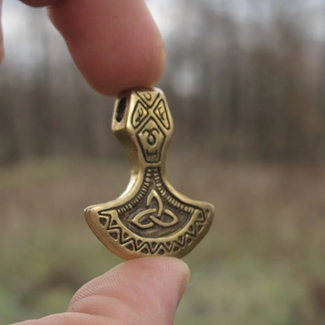 Brass Mjolnir Pendant – Hand-Cast Viking Axe Amulet from Recycled Military Cartridges
