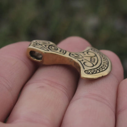 Brass Mjolnir Pendant – Hand-Cast Viking Axe Amulet from Recycled Military Cartridges