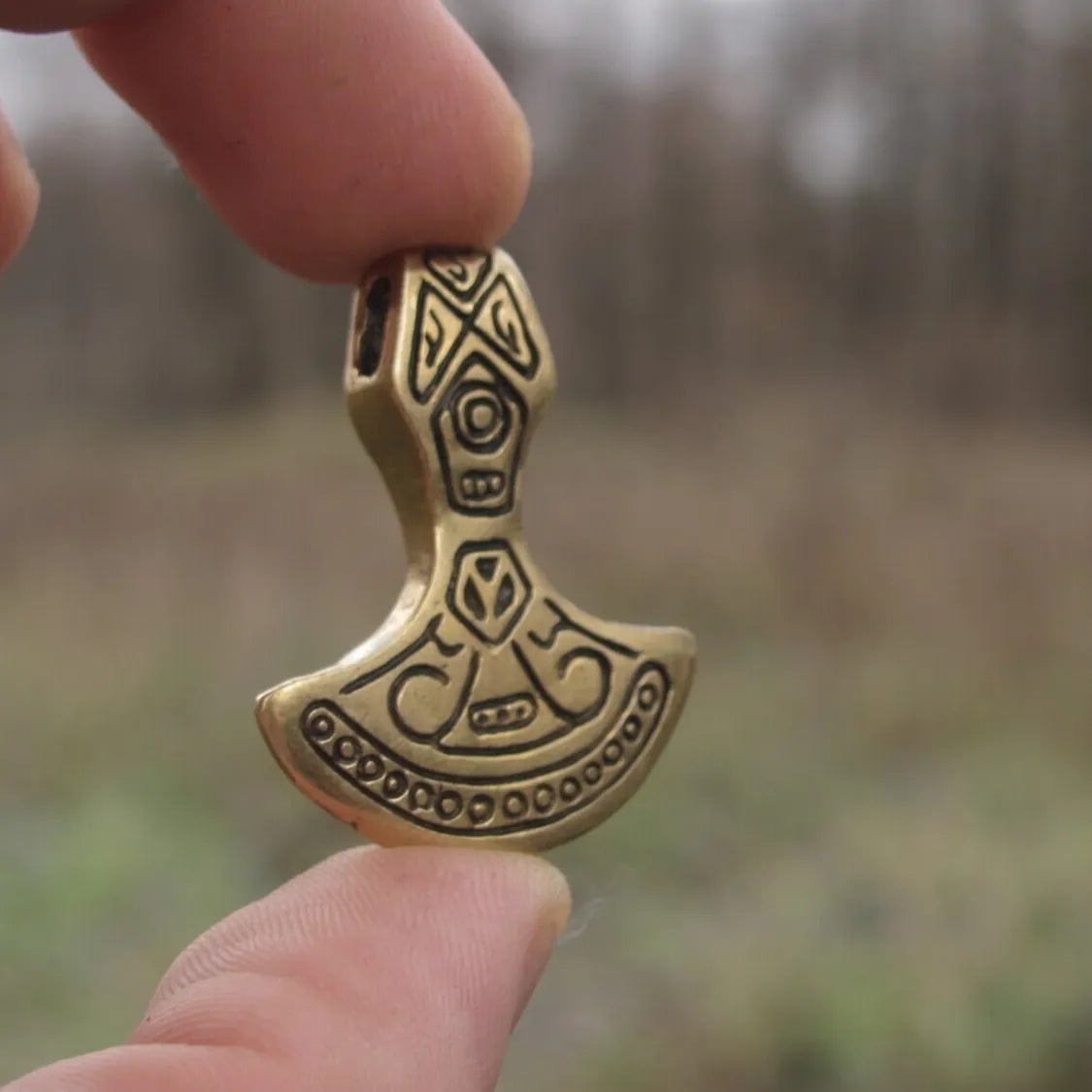 Brass Mjolnir Pendant – Hand-Cast Viking Axe Amulet from Recycled Military Cartridges