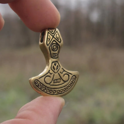 Brass Mjolnir Pendant – Hand-Cast Viking Axe Amulet from Recycled Military Cartridges
