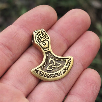 Brass Mjolnir Pendant – Hand-Cast Viking Axe Amulet from Recycled Military Cartridges