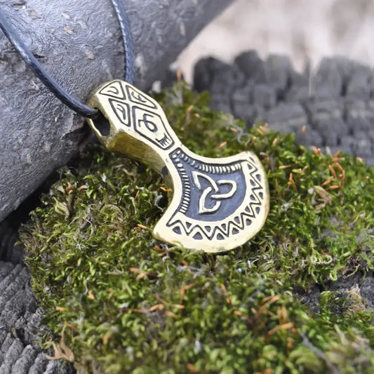 Brass Mjolnir Pendant – Hand-Cast Viking Axe Amulet from Recycled Military Cartridges
