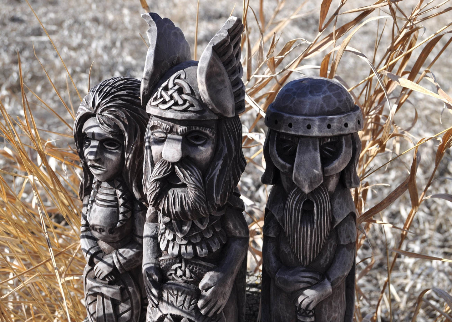 Hand-Carved Norse Gods Statues – Odin, Thor & Freyja in Linden Wood