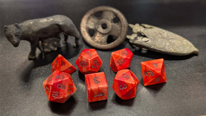Project! Dragon Blood Hand-Carved DnD Dice Set in Patinated Bone with Leather Bag – Natural RPG Dice
