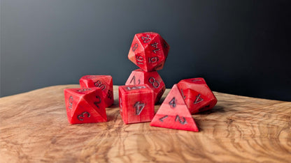 Project! Dragon Blood Hand-Carved DnD Dice Set in Patinated Bone with Leather Bag – Natural RPG Dice