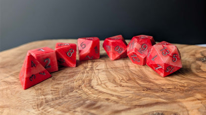 Project! Dragon Blood Hand-Carved DnD Dice Set in Patinated Bone with Leather Bag – Natural RPG Dice