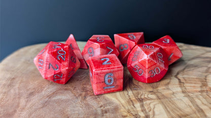Project! Dragon Blood Hand-Carved DnD Dice Set in Patinated Bone with Leather Bag – Natural RPG Dice