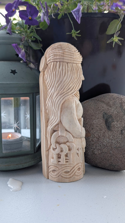 Frigg Norse Goddess Idol – Hand-Carved Wooden Viking Goddess Statue, Asatru & Pagan Altar Figurine