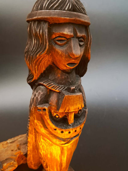 Hand-Carved Rán Statue in Linden Wood – Norse Sea Goddess Figurine (18 cm)