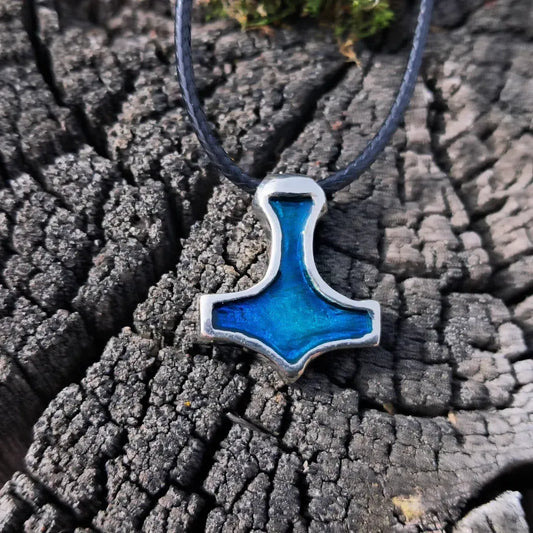 Thor’s Hammer Amulet with Green Enamel – Pewter Mjolnir Pendant