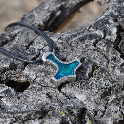 Thor’s Hammer Amulet with Green Enamel – Pewter Mjolnir Pendant