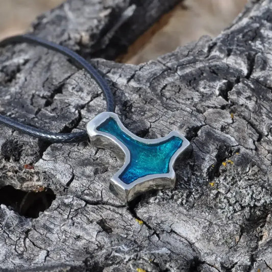 Thor’s Hammer Amulet with Green Enamel – Pewter Mjolnir Pendant