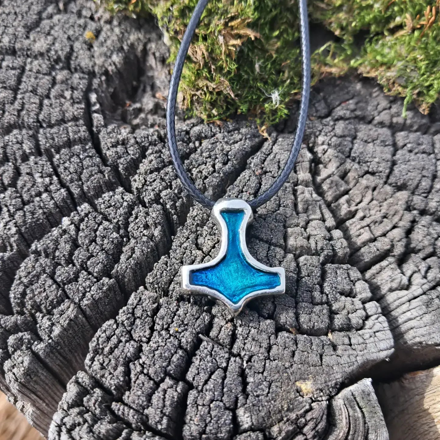 Thor’s Hammer Amulet with Green Enamel – Pewter Mjolnir Pendant