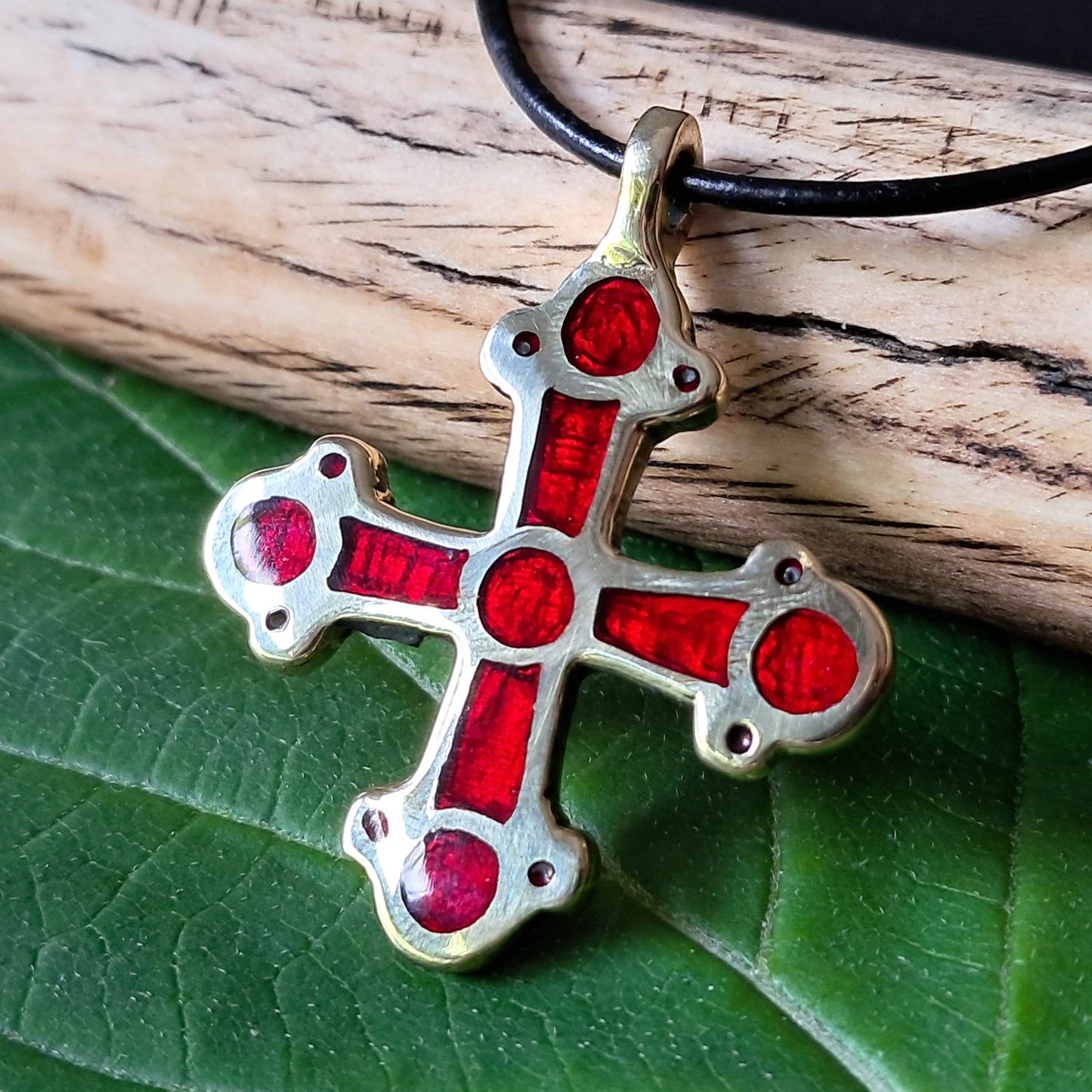 Kyivan Rus Cross with Red Enamel – Handmade Pewter Byzantine Replica