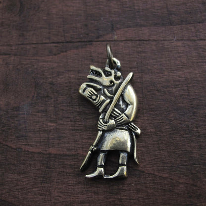 Viking Wolf Warrior Amulet – Brass or Pewter Pendant | Algiz-Rune Art