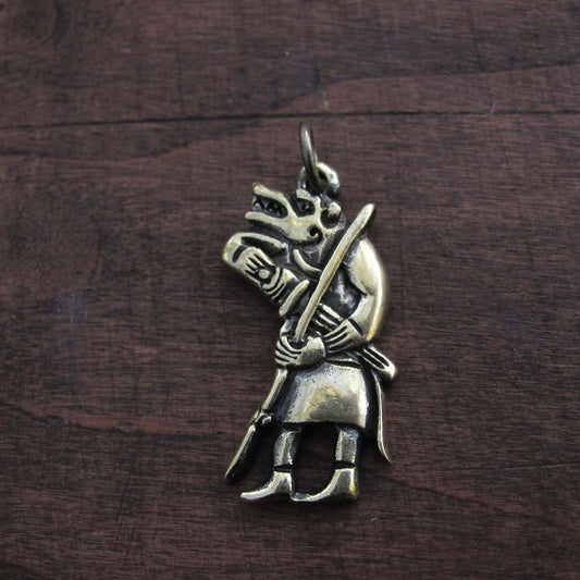 Viking Wolf Warrior Amulet – Brass or Pewter Pendant | Algiz-Rune Art