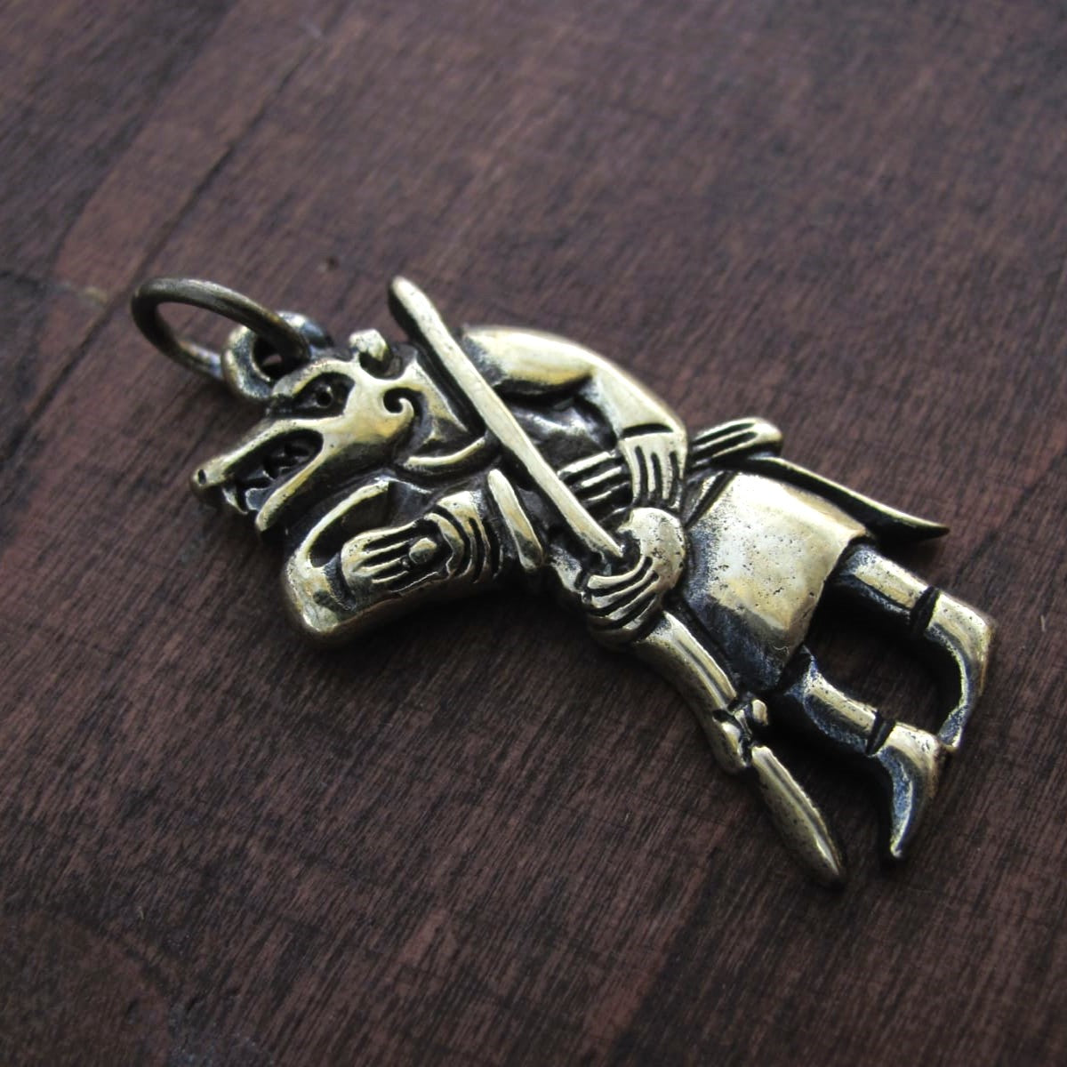 Viking Wolf Warrior Amulet – Brass or Pewter Pendant | Algiz-Rune Art