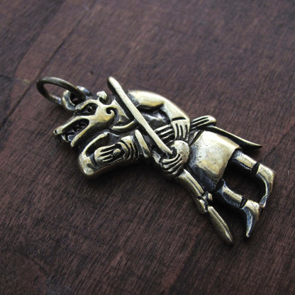 Viking Wolf Warrior Amulet – Brass or Pewter Pendant | Algiz-Rune Art