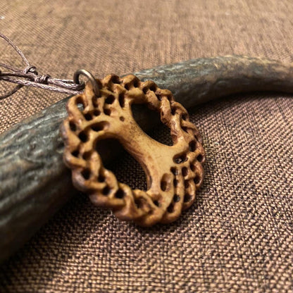 Hand-Carved Yggdrasil Pendant in Moose Antler – Norse Tree of Life Amulet (3.5 cm)