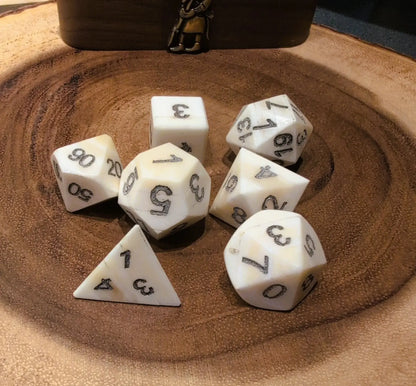 Hand-Carved Cuttle Bone DnD Dice Set with Leather Bag