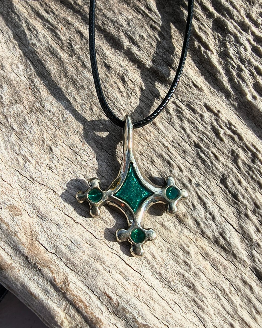 Roman-Period Geometric Pewter Enamel Pendant, Lost-Wax Cast Metal Necklace