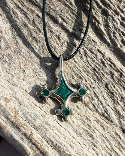 Roman-Period Geometric Pewter Enamel Pendant, Lost-Wax Cast Metal Necklace