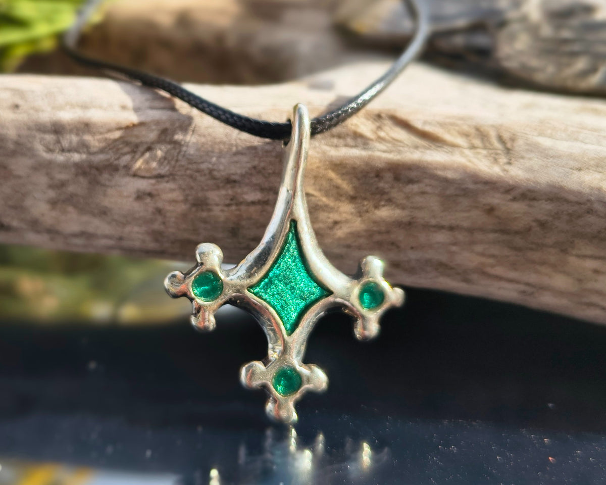 Roman-Period Geometric Pewter Enamel Pendant, Lost-Wax Cast Metal Necklace