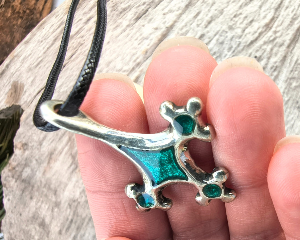Roman-Period Geometric Pewter Enamel Pendant, Lost-Wax Cast Metal Necklace