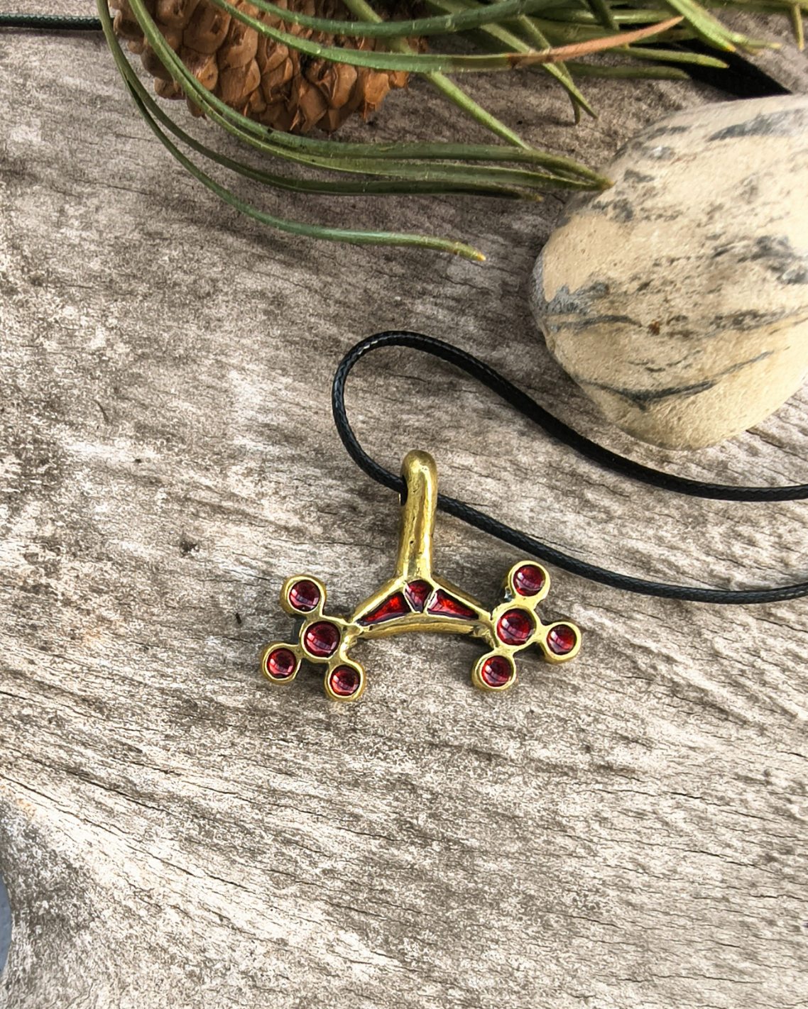 Roman Era Moon Pendant, Medieval Jewellery, Brass, Red hot enamel