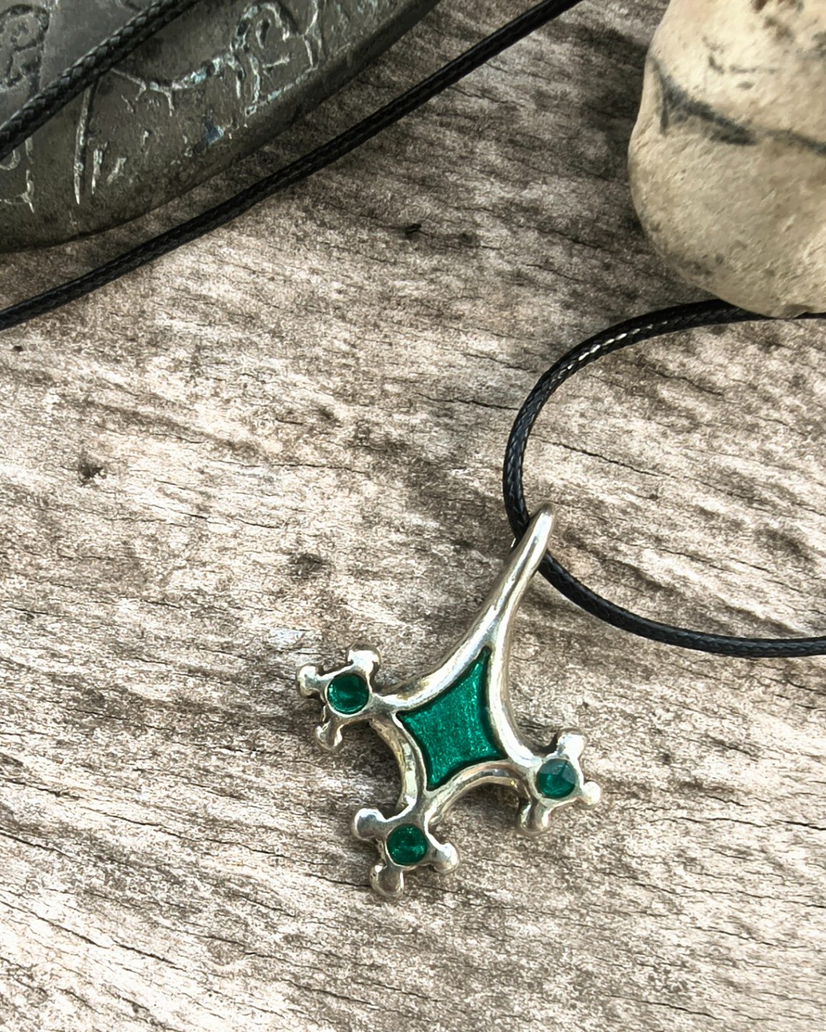 Roman-Period Geometric Pewter Enamel Pendant, Lost-Wax Cast Metal Necklace