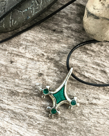 Roman-Period Geometric Pewter Enamel Pendant, Lost-Wax Cast Metal Necklace