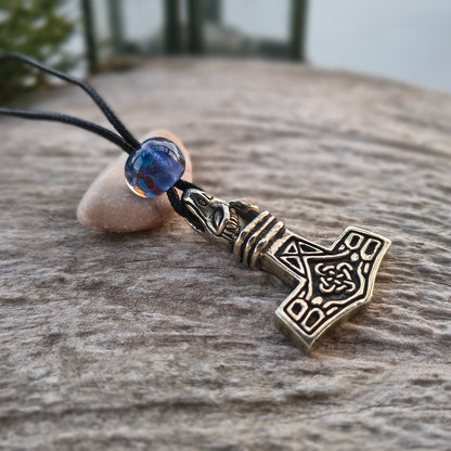Thor Hammer Pewter Dragon Head with Bead