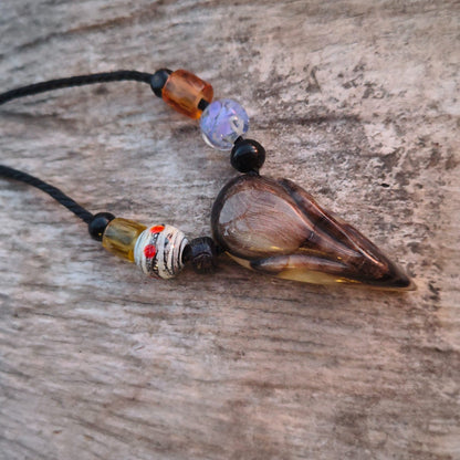 Raven Skull Necklace – Hand-Carved Buffalo Horn Pendant with Glass Beads | Viking Jewellery
