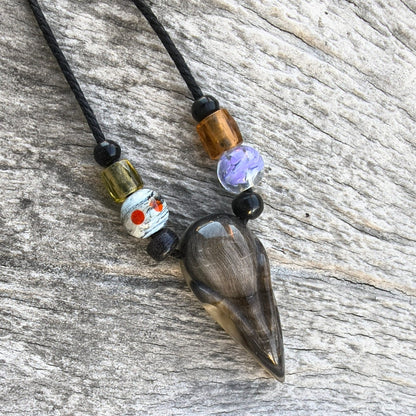 Raven Skull Necklace – Hand-Carved Buffalo Horn Pendant with Glass Beads | Viking Jewellery