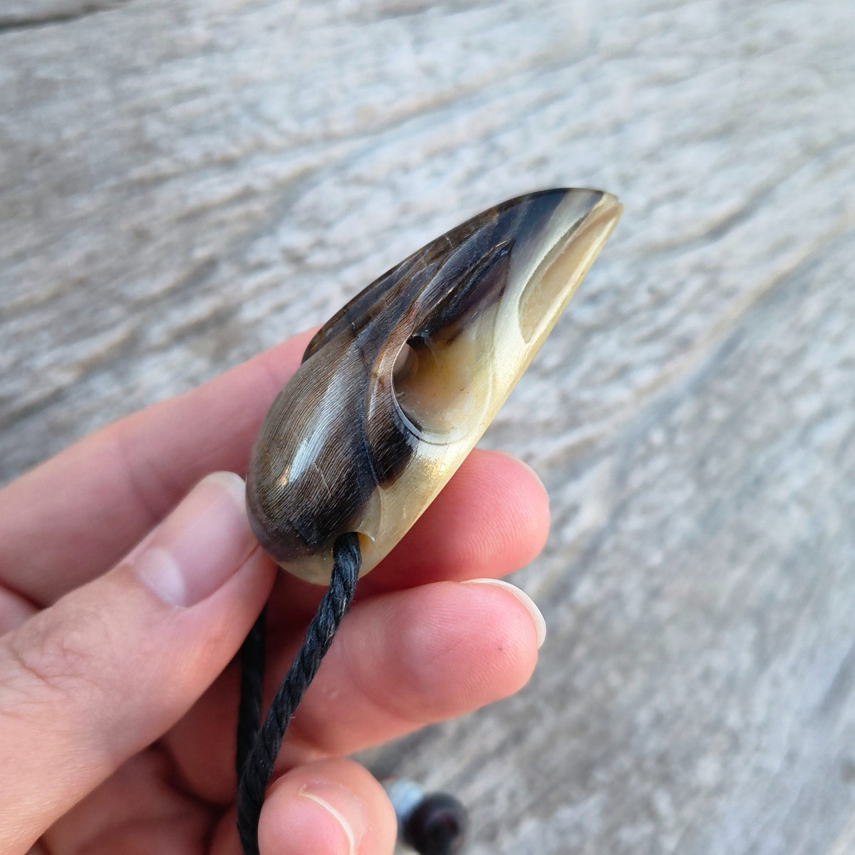 Raven Skull Necklace – Hand-Carved Buffalo Horn Pendant with Glass Beads | Viking Jewellery