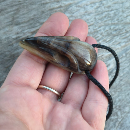Raven Skull Necklace – Hand-Carved Buffalo Horn Pendant with Glass Beads | Viking Jewellery