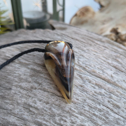Raven Skull Necklace – Hand-Carved Buffalo Horn Pendant with Glass Beads | Viking Jewellery