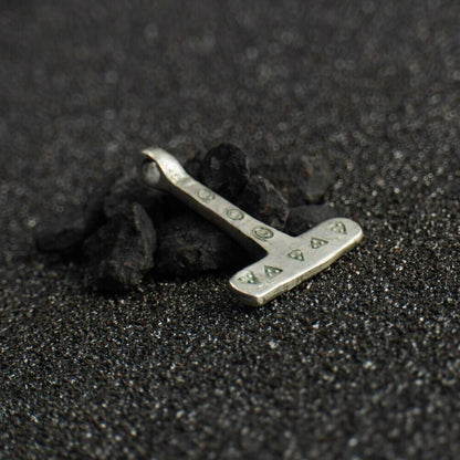 Miniature Viking Silver Mjolnir Pendant – Hand-Forged Norse Thor’s Hammer with Wolf & Solar Symbols