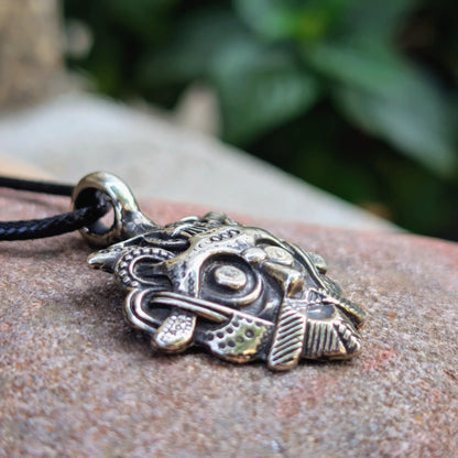 Viking Pagan Pendant – Odin’s Mask with Algiz Rune , Pewter