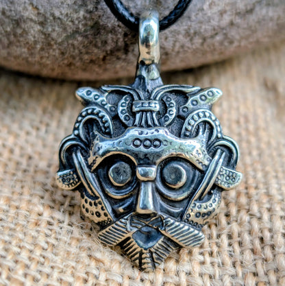 Viking Pagan Pendant – Odin’s Mask with Algiz Rune , Pewter